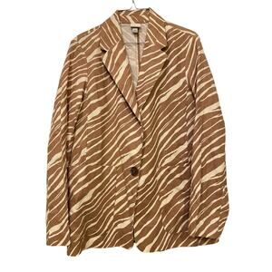 A New Day Linen Blend Blazer Women's Small Relaxed Fit Brown Zebra Stripe Jacket